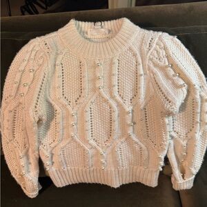 Chic Cream Knit Sweater with Pearl Details